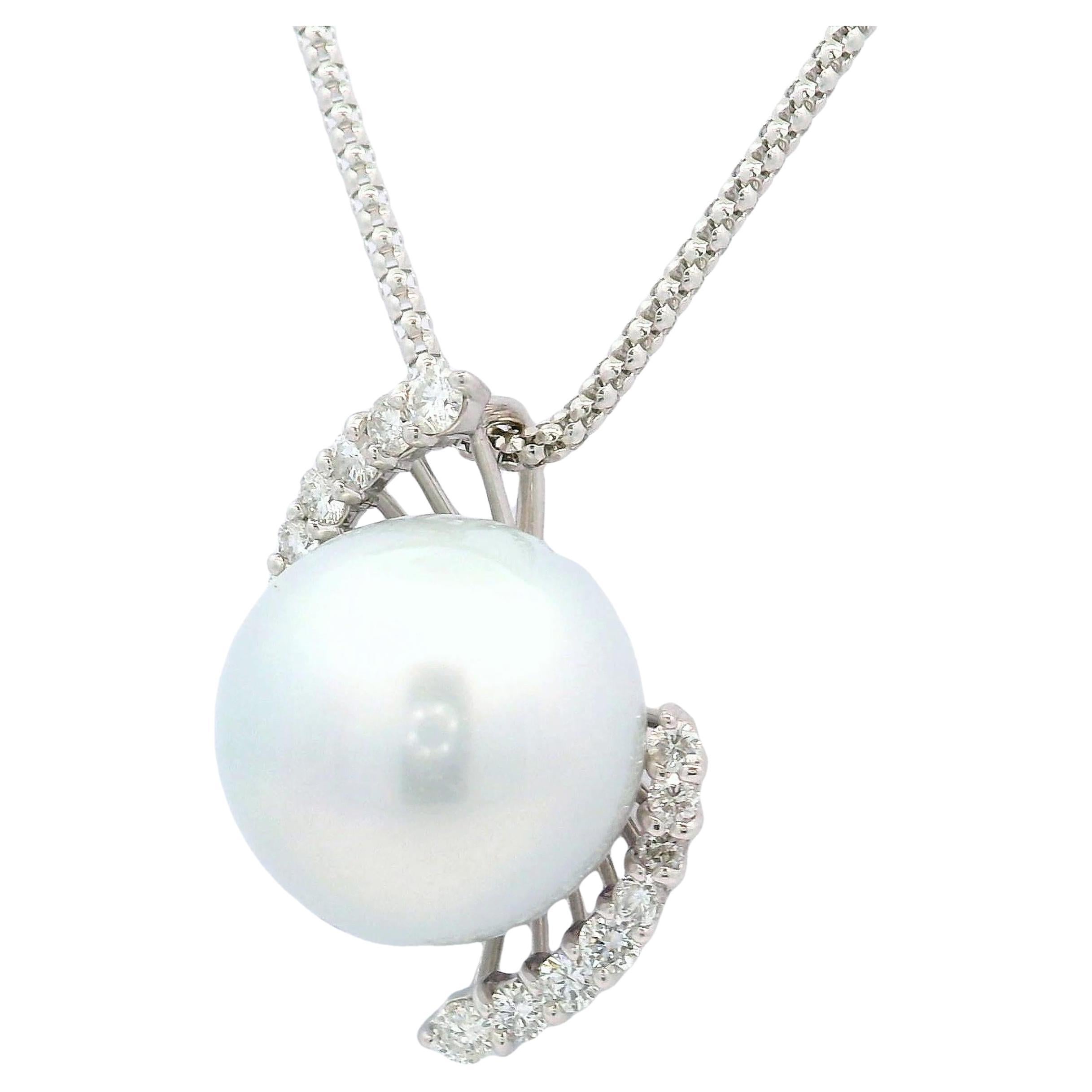 15.5MM South Sea Pearl Diamond 18k White Gold Pendant Chain