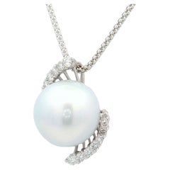 15.5MM South Sea Pearl Diamond 18k White Gold Pendant Chain