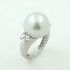 15.5mm White South Sea Pearl Diamond Ring in 18K White Gold