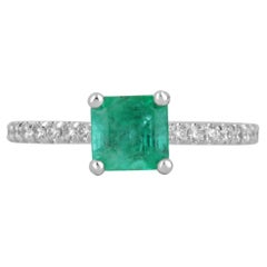 1.55tcw 14K Natural Emerald-Asscher Cut & Diamond Shank White Gold Ring