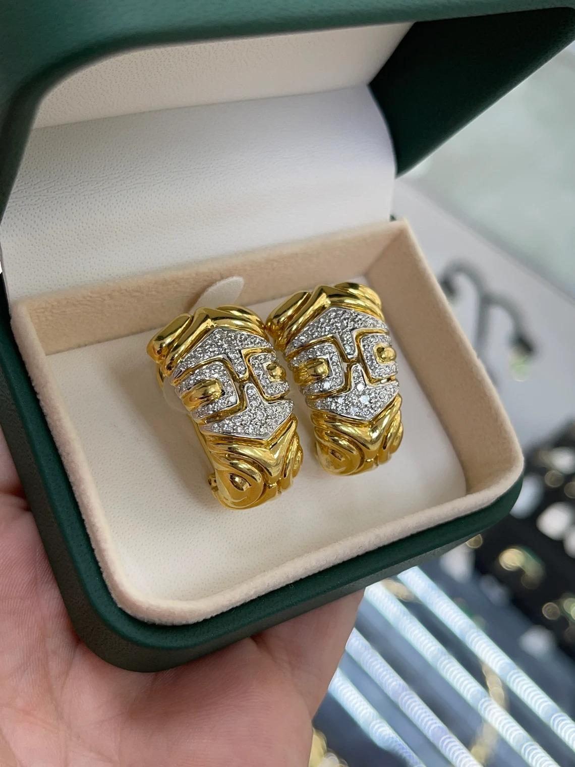 1.55tcw 18K Natural VVS Pave Set Diamond Solid Gold Omega Back Cocktail Earrings In New Condition For Sale In Jupiter, FL