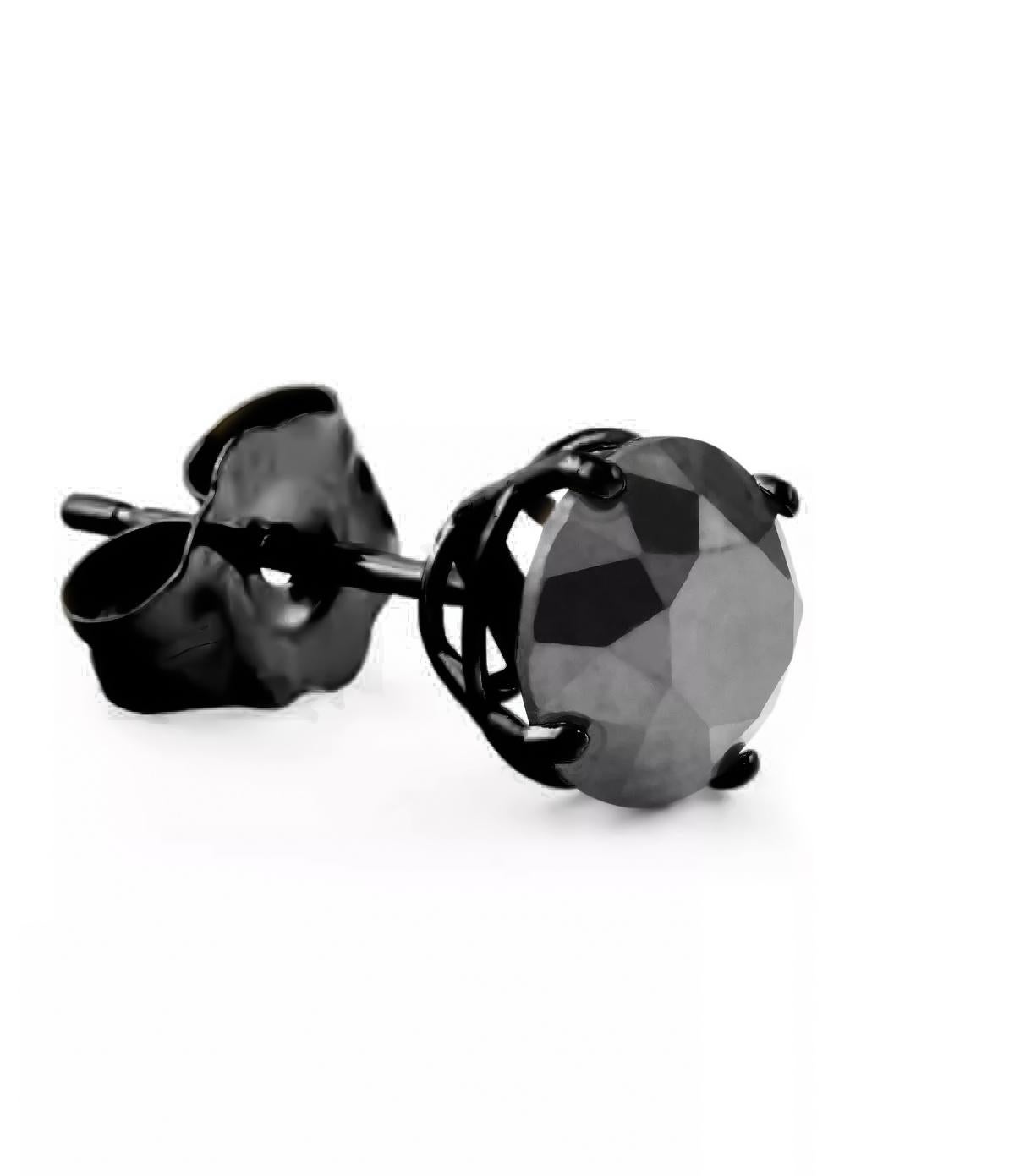 Contemporary 1.56 Carat Black Diamond Single Stud Black Rhodium Earring for Men in 14 K Gold