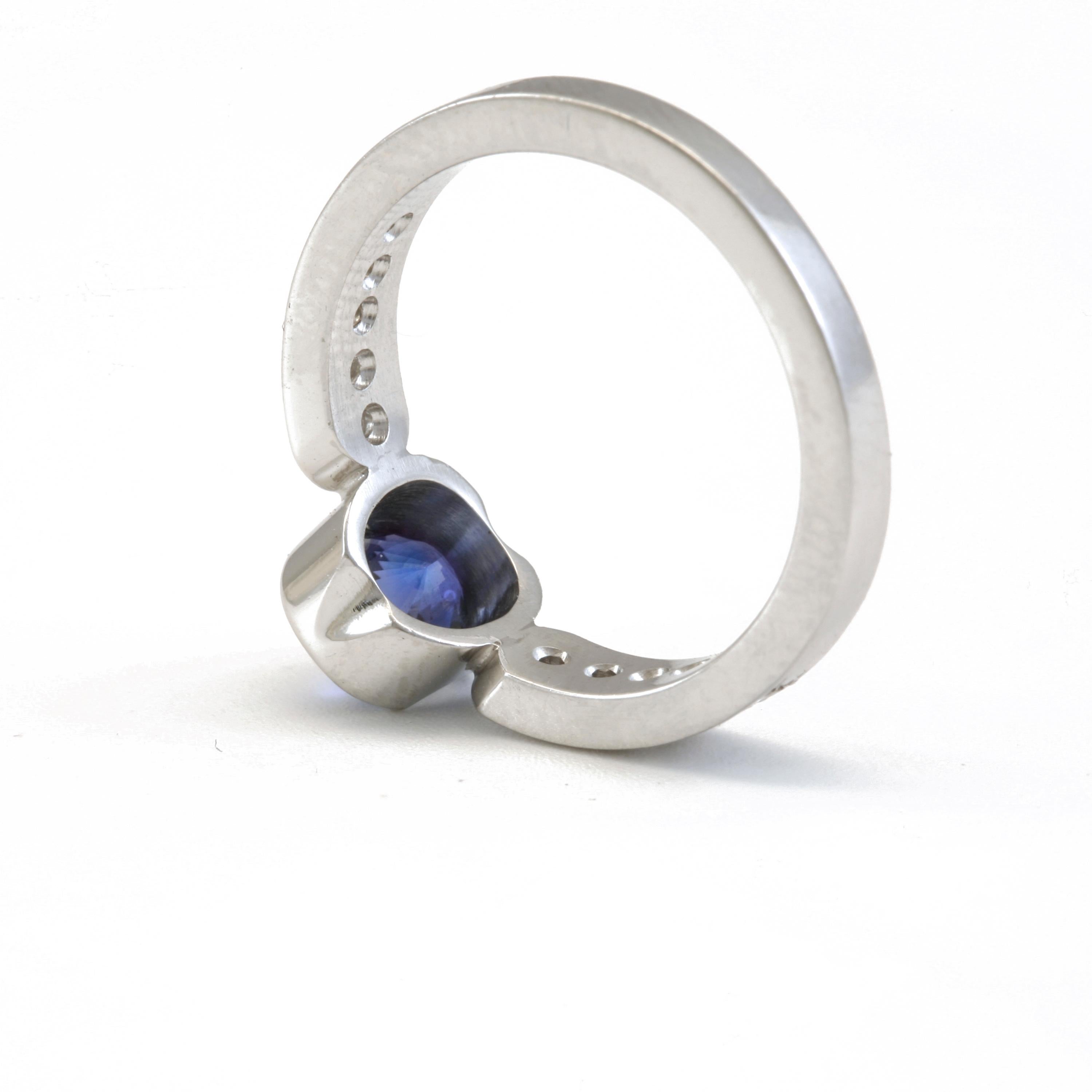 1.56 Carat Blue Sapphire with .34 Carat Diamonds in Platinum In New Condition For Sale In Red Hook, NY