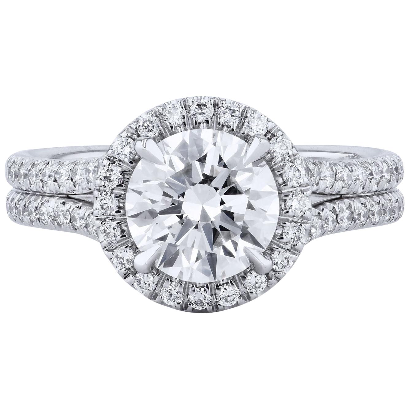 GIA Certified 1.56 Carat Diamond with Pave Set Halo Platinum Engagement Ring For Sale