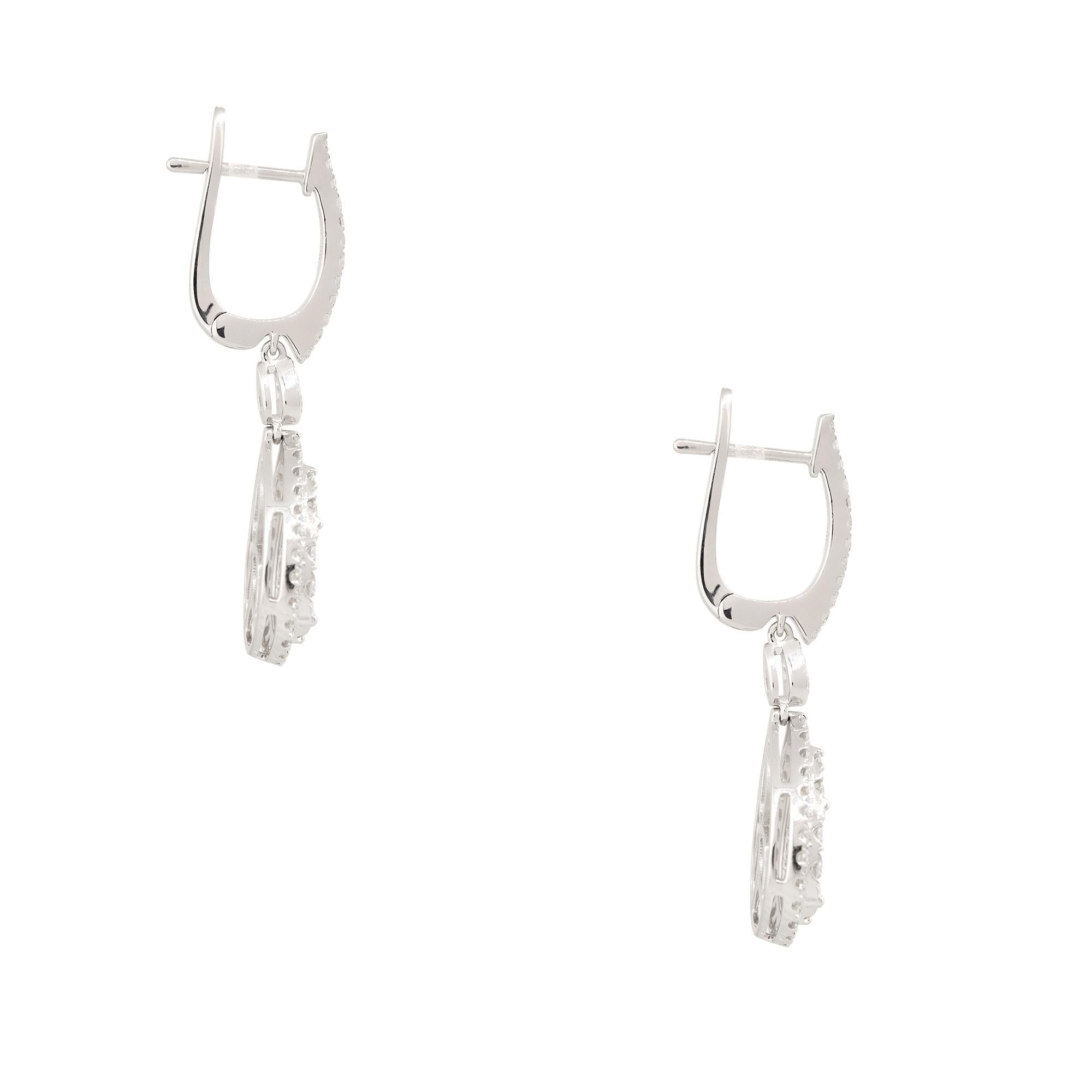 Modern 1.56 Carat Diamond Mosaic Tear Drop Earrings 18 Karat In Stock For Sale