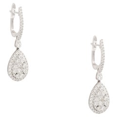 1.56 Carat Diamond Mosaic Tear Drop Earrings 18 Karat En stock