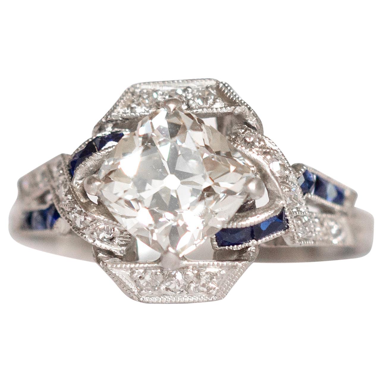 1.56 Carat Diamond Platinum Engagement Ring For Sale