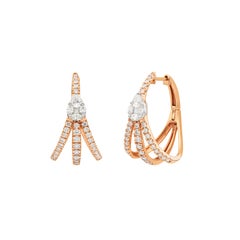 1.56 Carat Diamond Three Row Triple Band Cluster Inside Out Hoops 18 Karat Gold