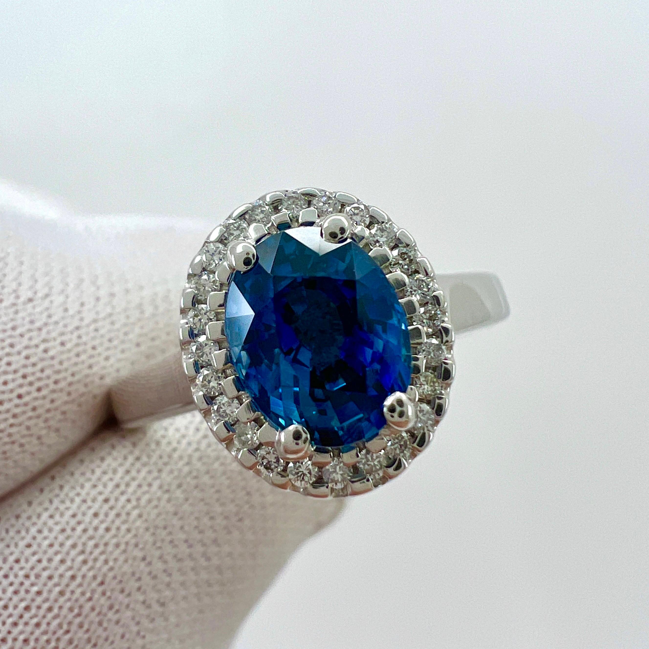 1.56 Carat Fine Vivid Blue Ceylon Sapphire And Diamond 18k White Gold Halo Ring (Bague Halo en or blanc 18k) en vente 3