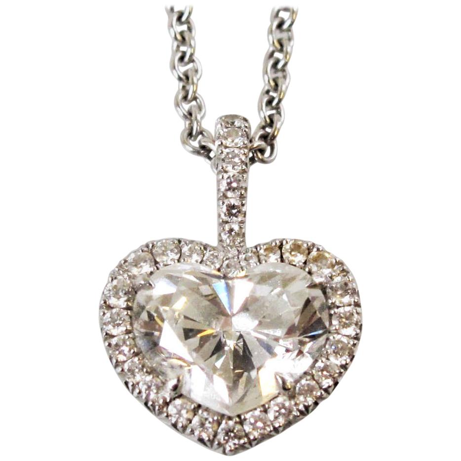 1.56 Carat GIA Certified Heart Shaped Diamond with .50 Carat Halo 18 Kt Necklace