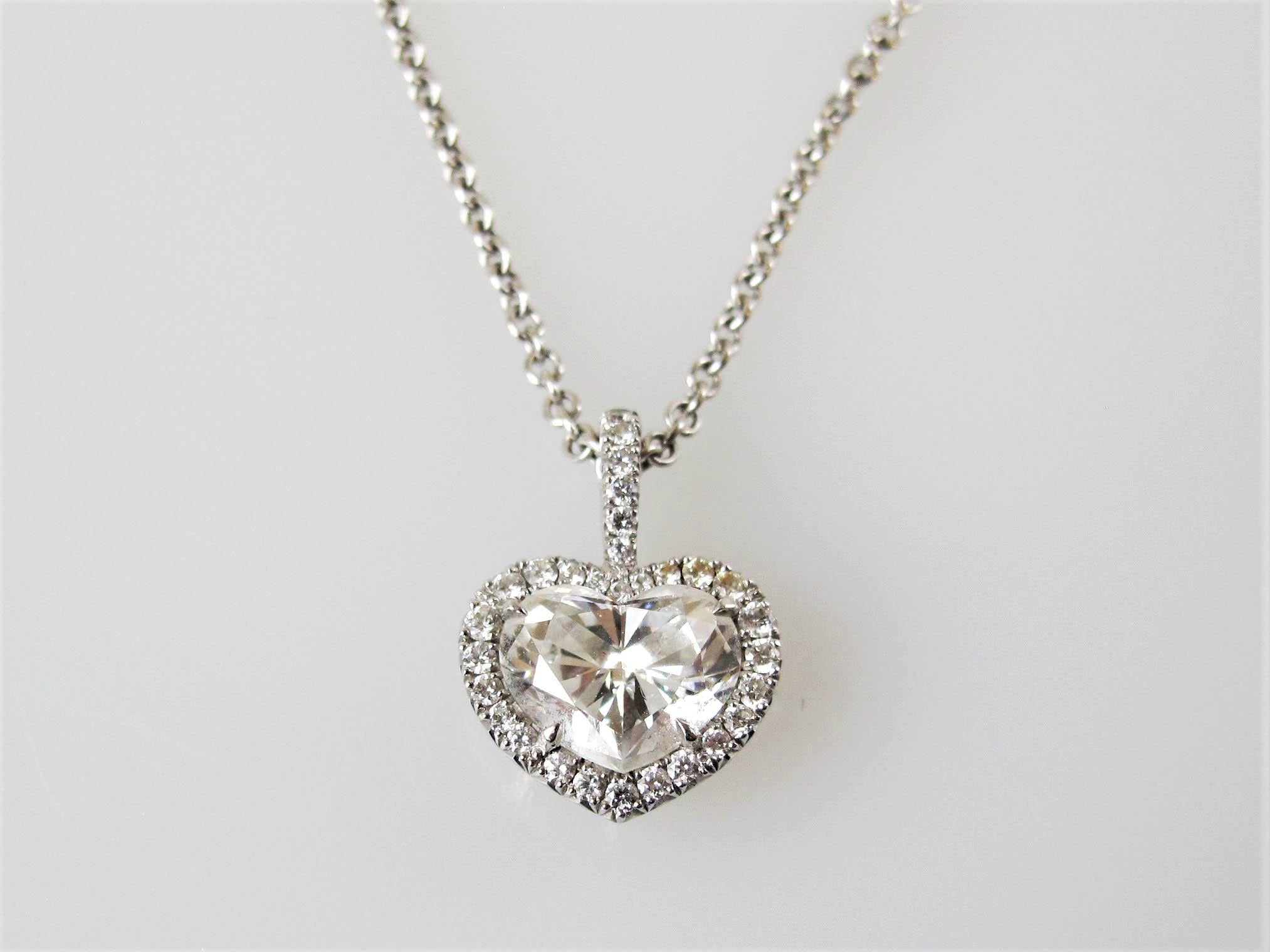 Contemporary 1.56 Carat GIA Certified Heart Shaped Diamond with .50 Carat Halo 18 Kt Necklace