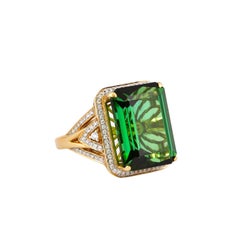 Sunita Nahata Green Tourmaline 15.60ct. Fancy Ring in 18KYG with White Diamond.