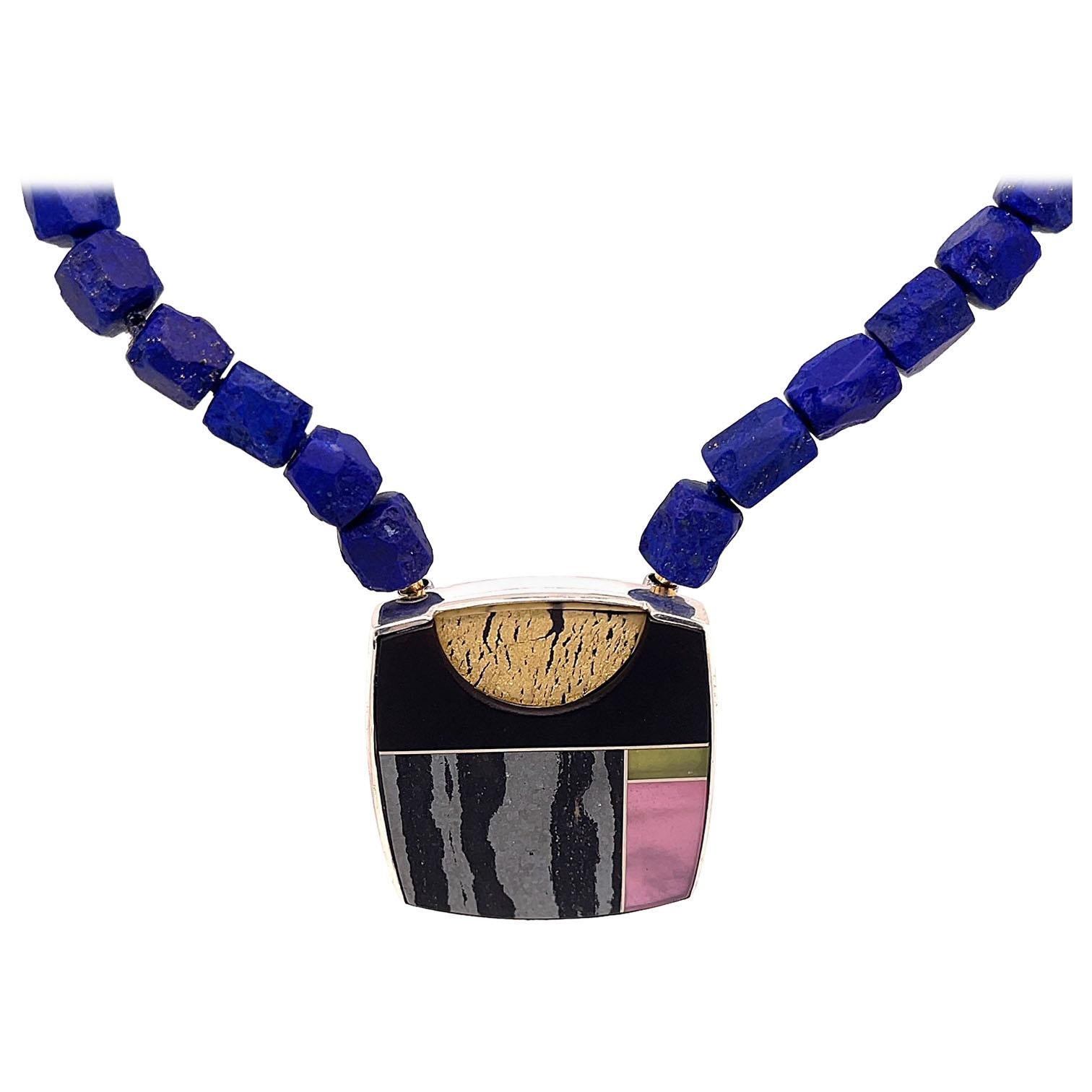 156 Carat Lapis Lazuli Necklace with a "Steve Walters" Sterling Silver Clasp