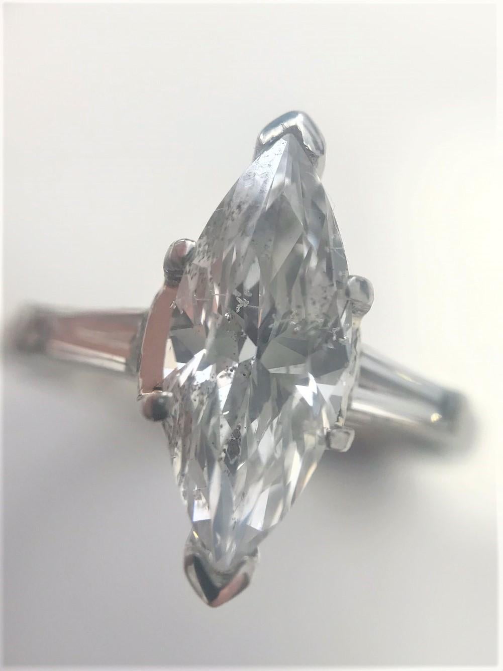 1.56 Carat Marquise Diamond and Platinum Solitaire Ring For Sale 3