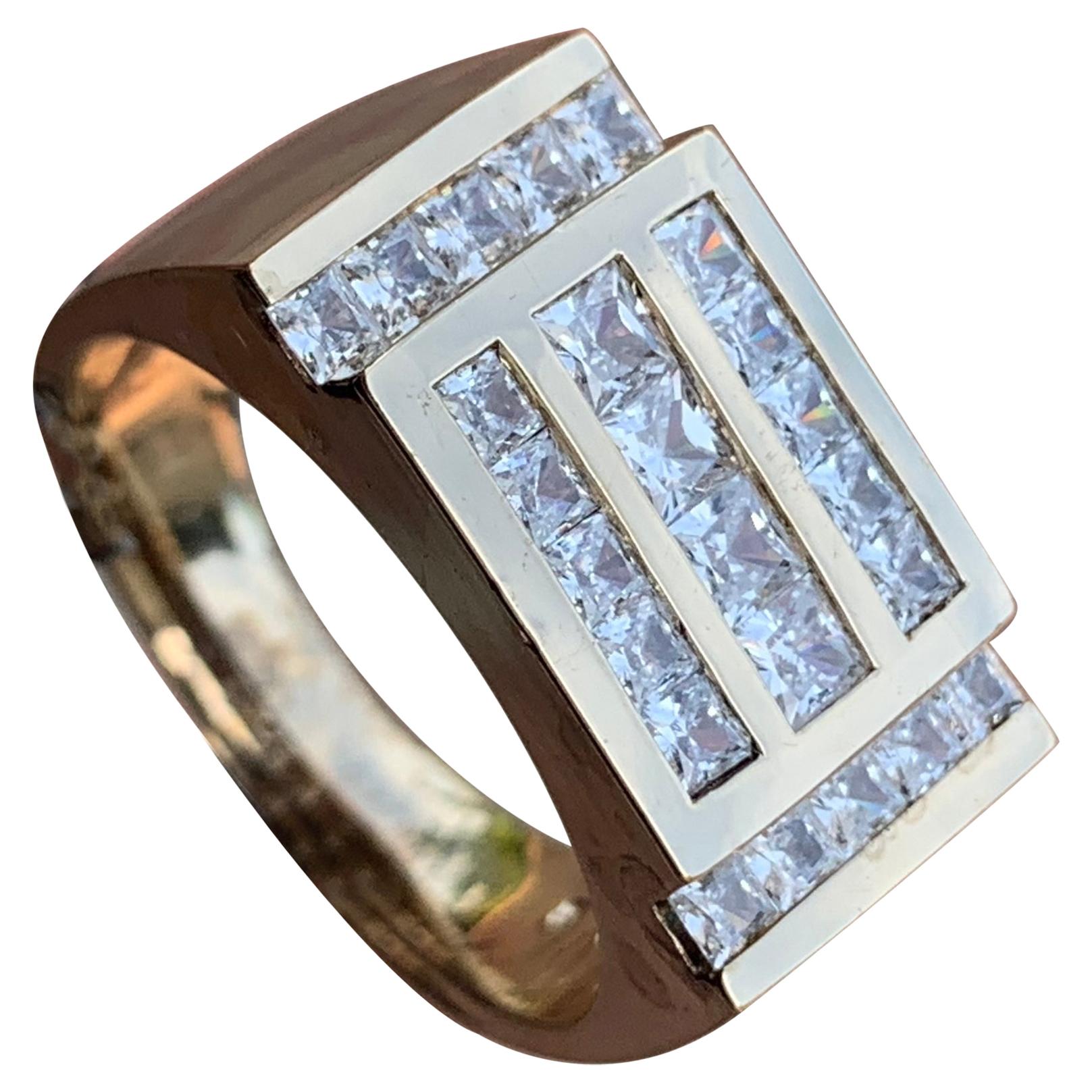 1.56 Carat Men's Princess Diamond Ring/Band, 14 Karat 1980s Ben Dannie Original For Sale