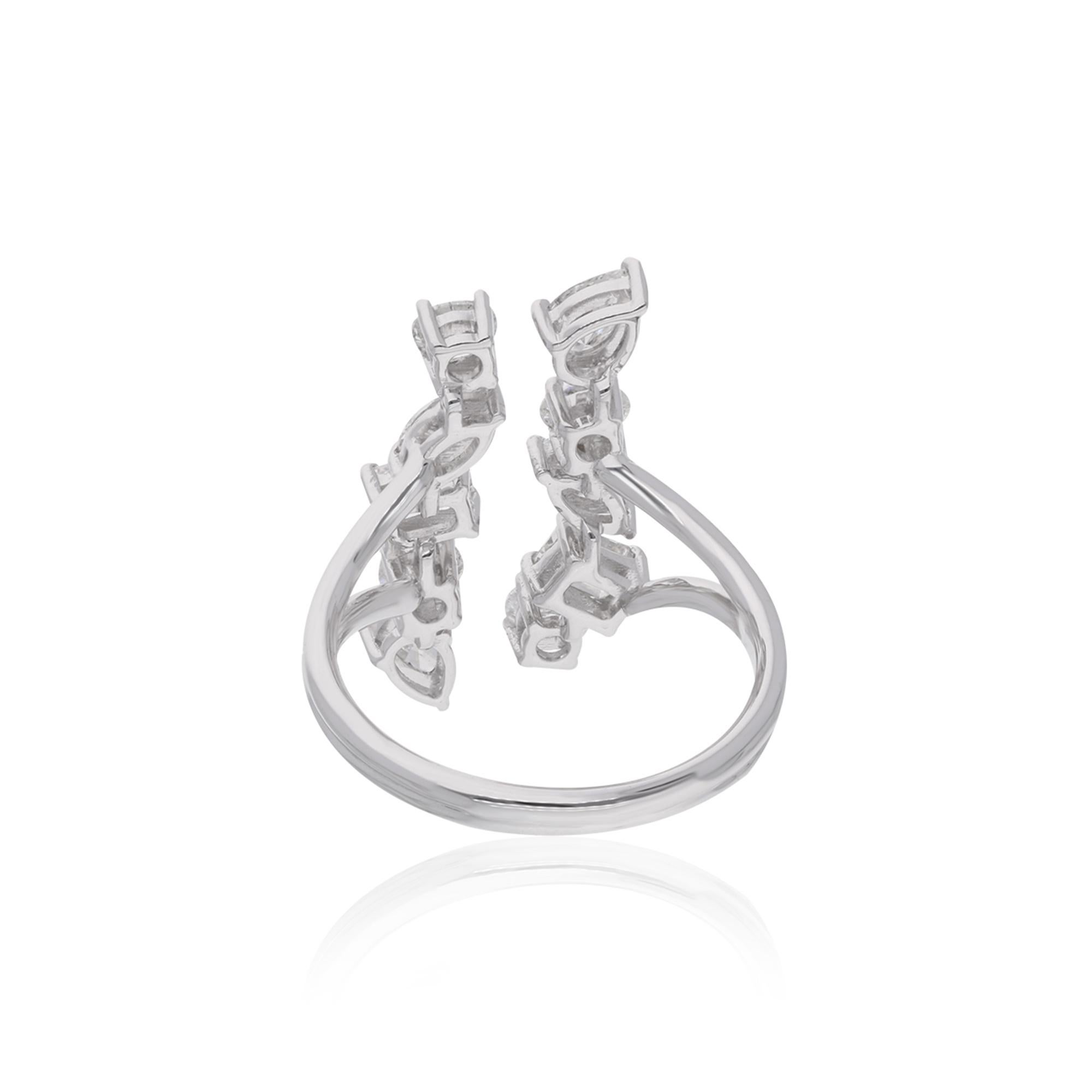 Emerald Cut 1.56 Carat Multi Shape Diamond Cuff Ring 18 Karat White Gold Handmade Jewelry For Sale