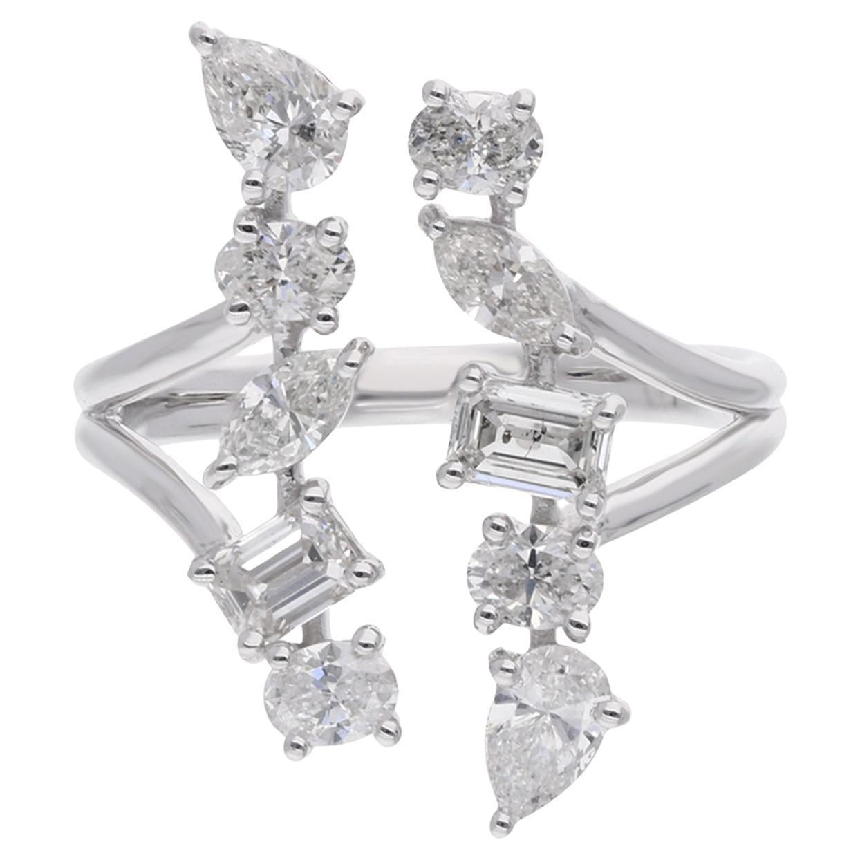 1,56 Karat Multi Shape Diamant-Manschettenring aus 18 Karat Weißgold Handgefertigter Schmuck