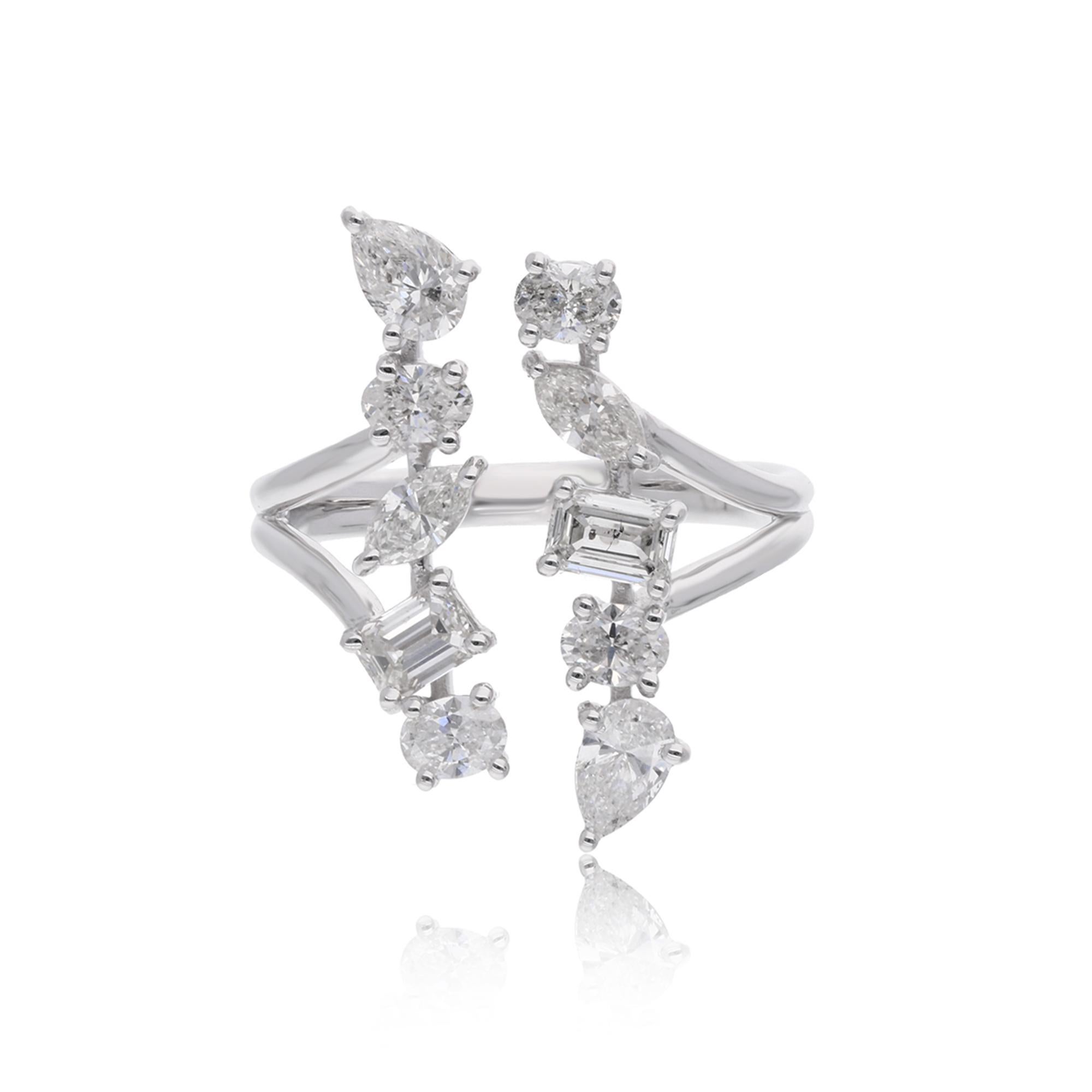 Im Angebot: 1,56 Karat Multi Shape SI/H Diamant Offener Cocktail Ring 14 Karat Weißgold () 6