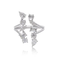 Anello Cocktail Aperto con Diamante SI/H a forma multipla da 1,56 carati, oro bianco 14 carati