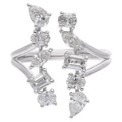 Anello Cocktail Aperto con Diamante SI/H a forma multipla da 1,56 Carati in Oro Bianco 18 Carati