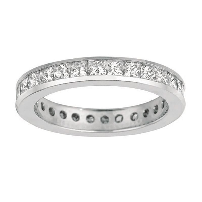 For Sale:  1.56 Carat Natural Diamond Princess Cut Eternity Ring Band G SI 14k White Gold 2