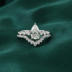 1.56 Carat Natural Diamond Ring Set in 18K White Gold Pear Shape Design