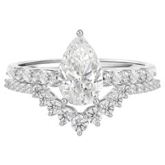 1.56 Carat Natural Diamond Ring Set in 18K White Gold Pear Shape Design