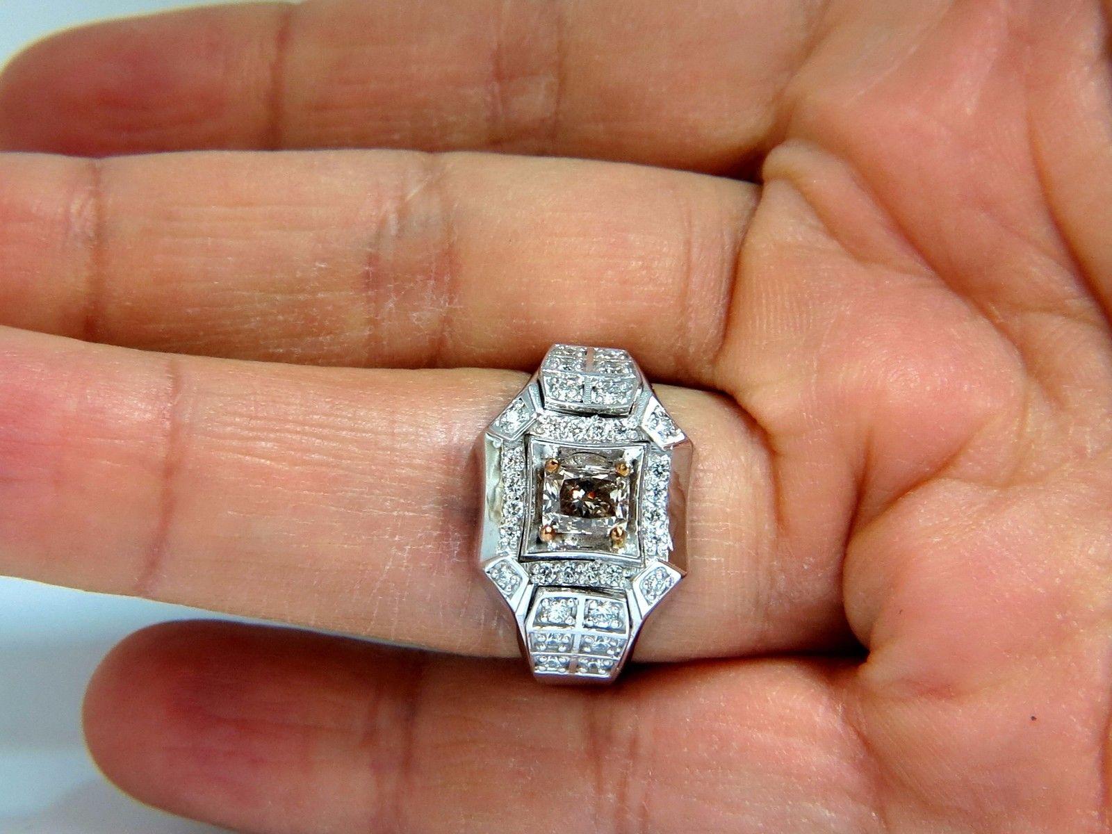 1.56 Carat Natural Fancy Color Diamond Men's Ring 18 Karat Pinkish Brown Blinger In New Condition In New York, NY