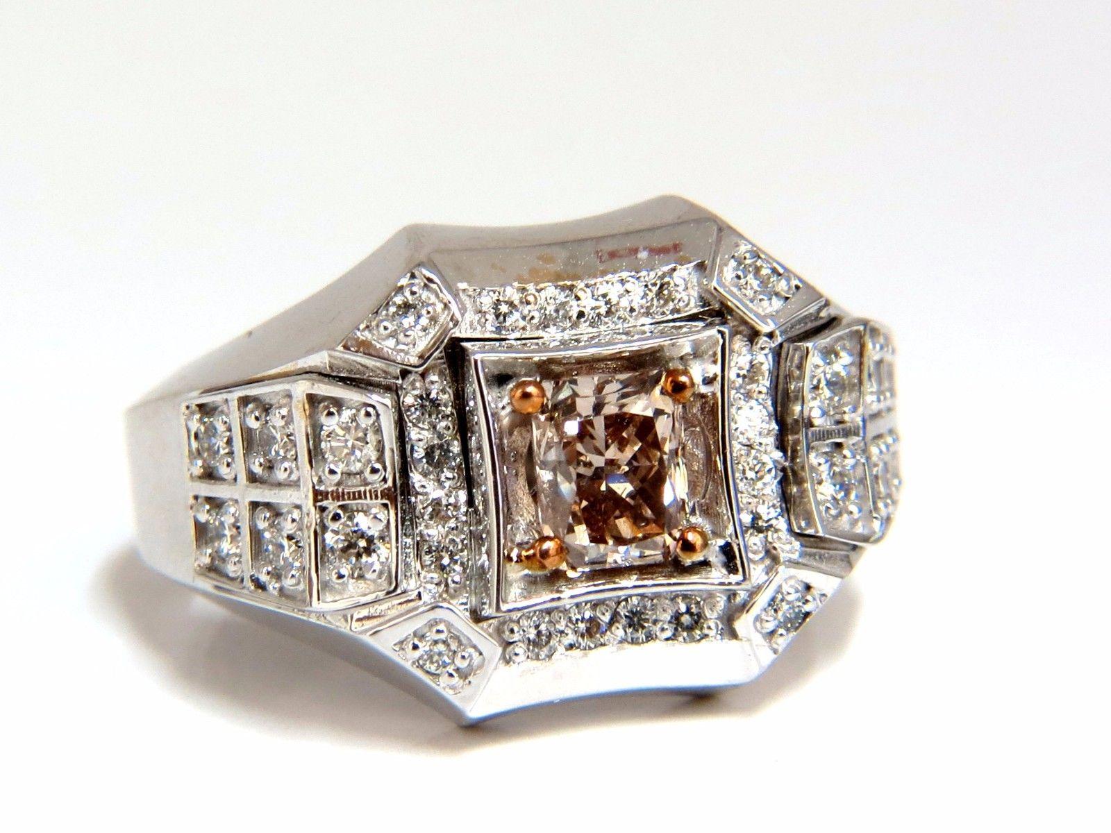 Women's or Men's 1.56 Carat Natural Fancy Color Diamond Men's Ring 18 Karat Pinkish Brown Blinger