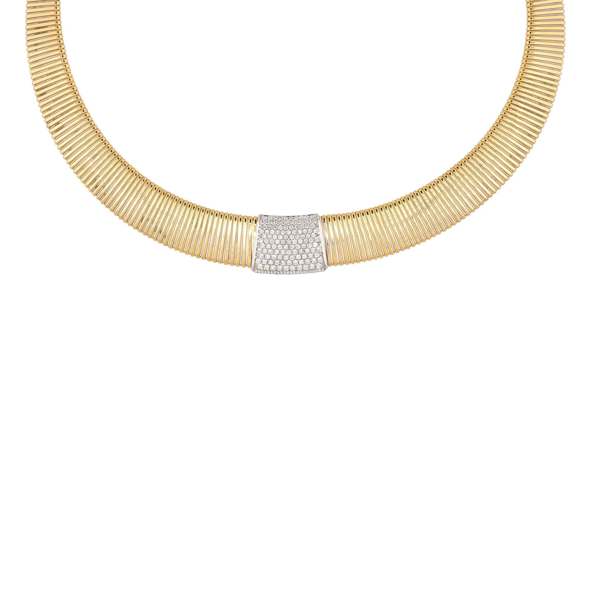 Contemporary 1.56 Carat Pave Diamond Station Ribbed Collar Necklace 18 Karat In Stock  For Sale