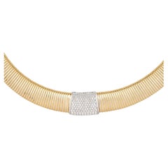 1.56 Carat Pave Diamond Station Ribbed Collar Necklace 18 Karat In Stock 