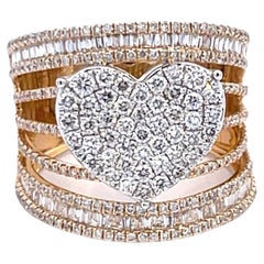 1.56 Carat Pave Heart Shaped Diamond Fashion Ring in Yellow and White Gold