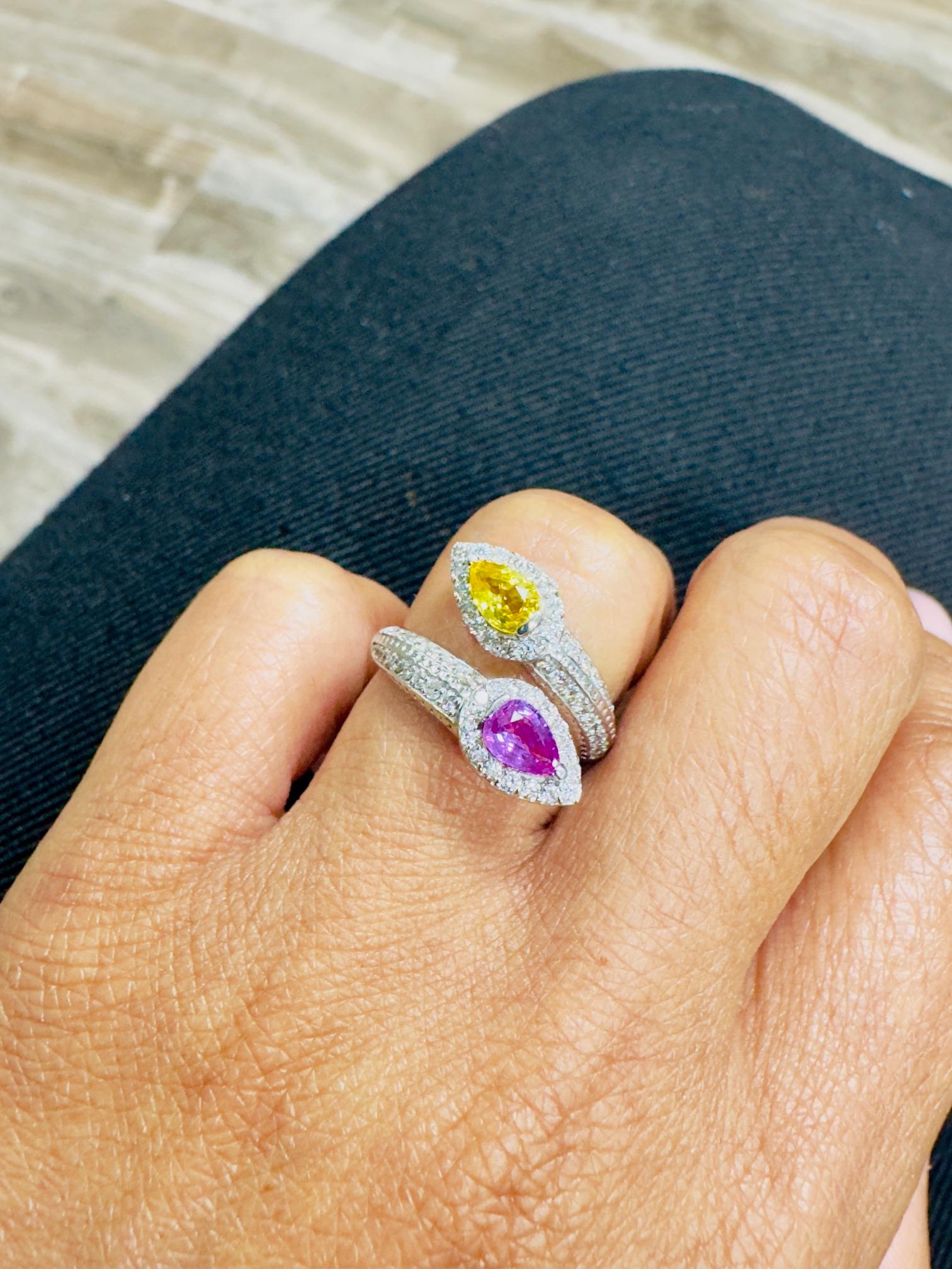 Contemporary 1.56 Carat Pink and Yellow Sapphire Diamond Cocktail Ring For Sale