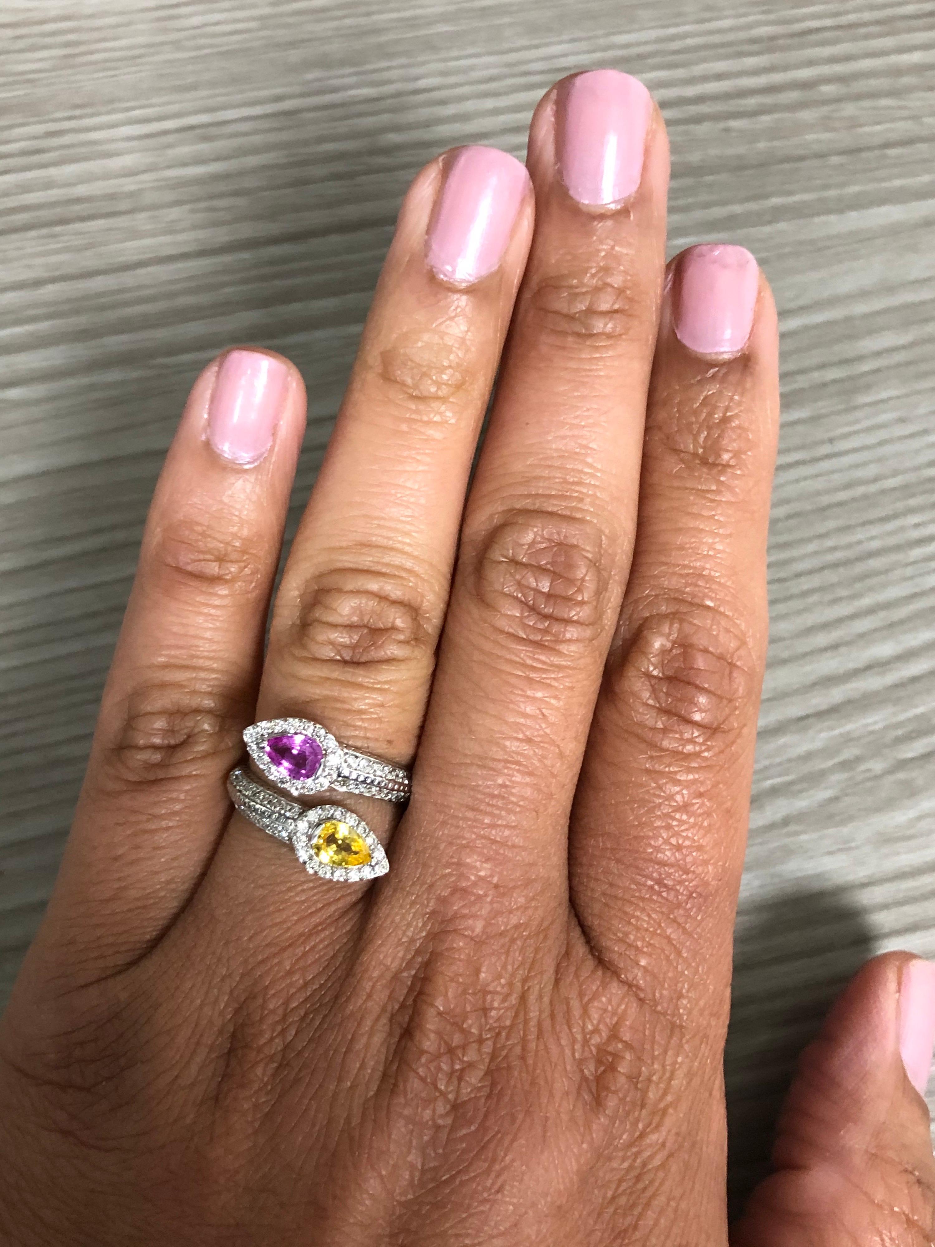 1.56 Carat Pink and Yellow Sapphire Diamond Cocktail Ring In New Condition For Sale In Los Angeles, CA