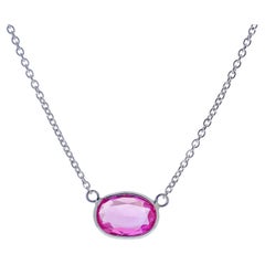 1.56 Carat Pink Padparadschah Oval Cut Fashion Necklaces In 14K White Gold 