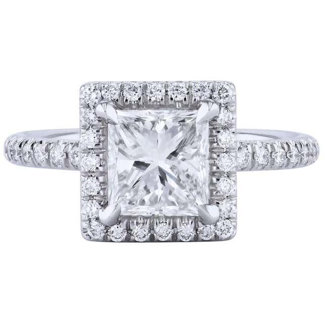 GIA Certified 1.56 Carat Princess Cut Diamond with a Pave Halo