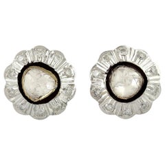 1.56 Carat Rose Cut Diamond 18 Karat Gold Stud Earrings