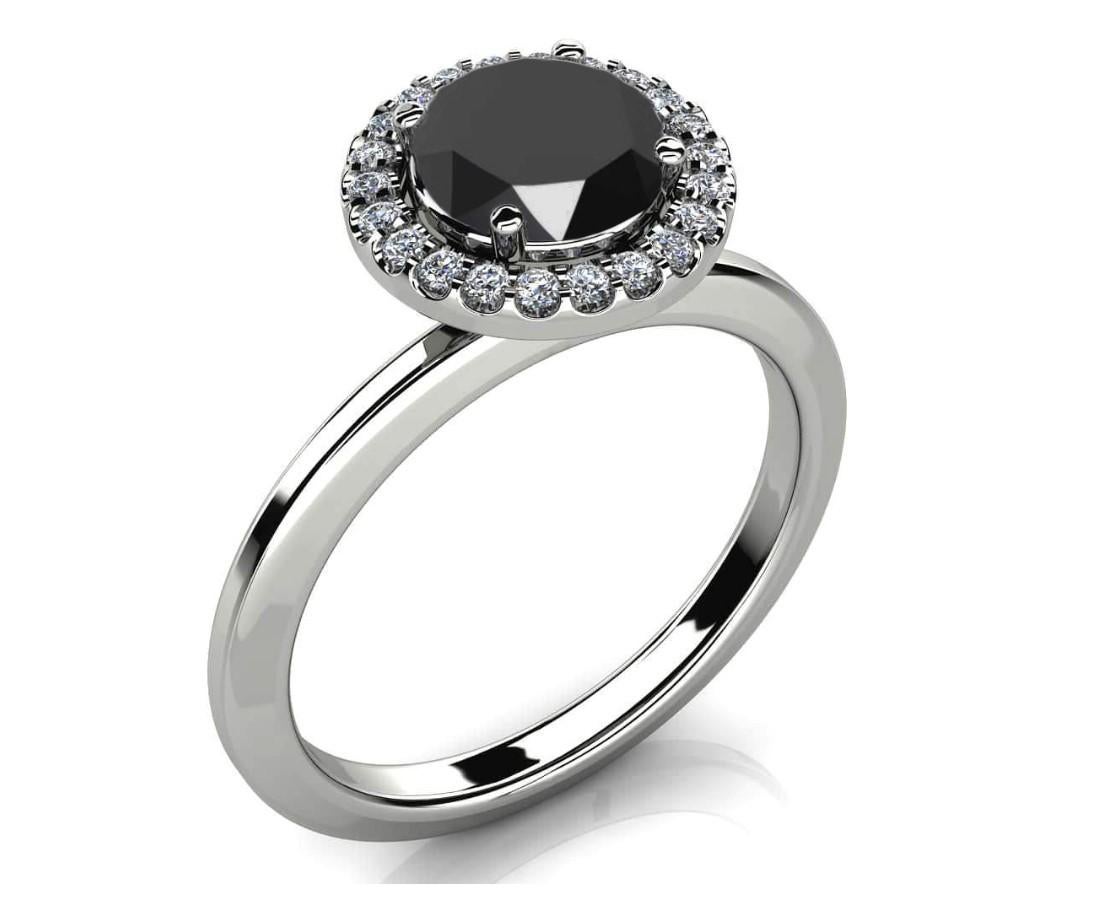 Contemporary 1.56 Carat Round Black Diamond Halo Cocktail Ring in 14K White Gold