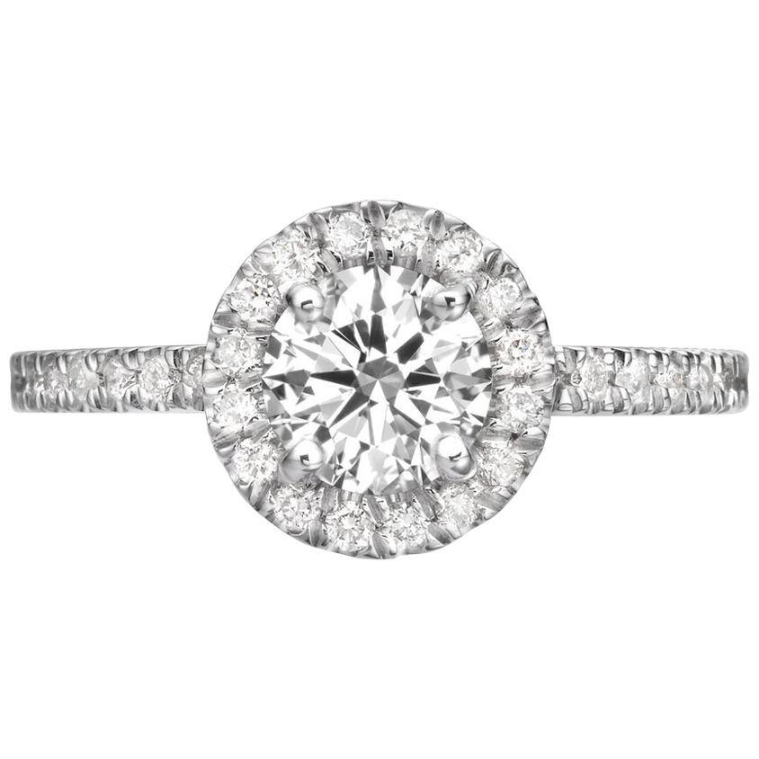 1.56 Carat Round Cut Diamond Engagement Ring on 18 Karat White Gold For Sale