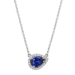 1.56 Carat Royal Blue Madagascar Pear Sapphire Diamond Halo Pendant Necklace