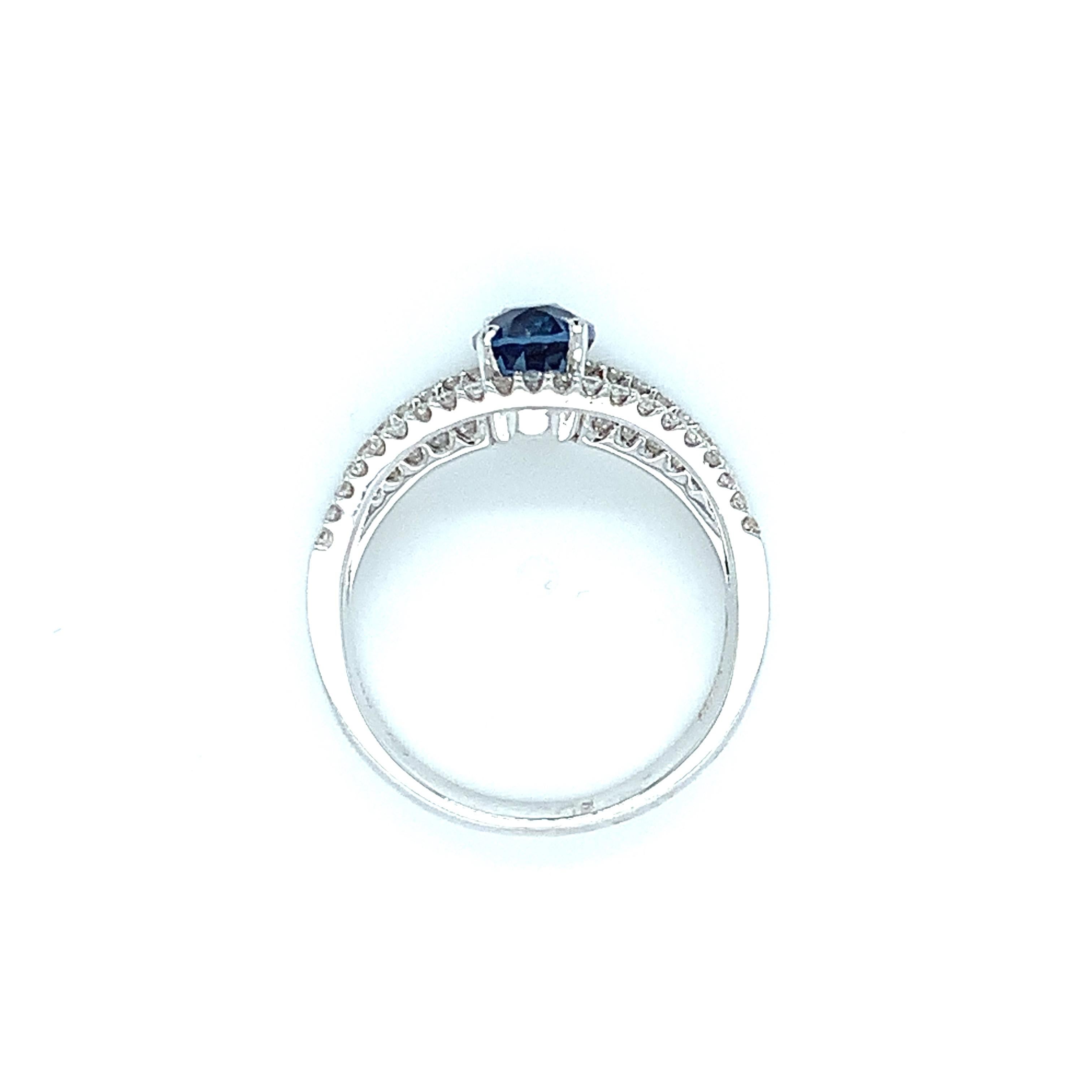 Royal Blue Sapphire and 4-Row Diamond Engagement Ring in White Gold, 1.56 Carat  For Sale 3