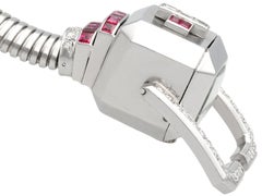 1.56 Carat Ruby 1.02 Carat Diamond Ladies Cocktail Watch in White Gold Art Deco