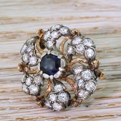 1.56 Carat Sapphire and 1.41 Carat Diamond Brooch, circa 1960