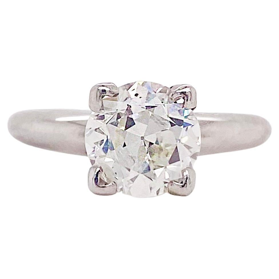 1.56 Carat Solitaire Engagement Ring, Platinum Old European Cut Diamond Ring For Sale