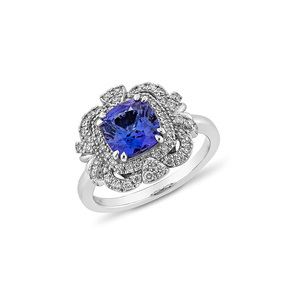 Contemporary 1.56 Carat Tanzanite Fancy Ring in 18Karat White Gold with White Diamond. For Sale