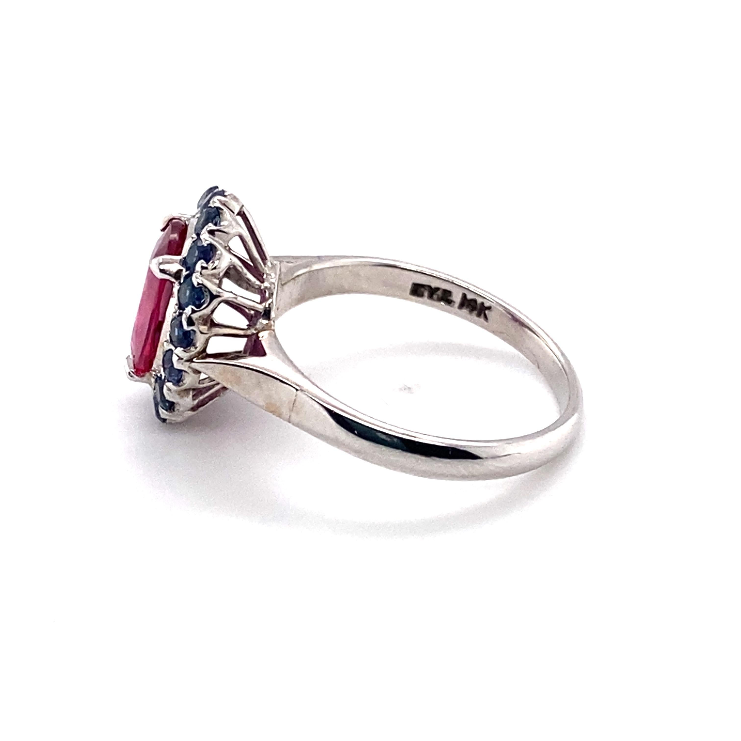1.56 Carat Total Ruby and 1.14 Carat Total Sapphire Ring in 14 Karat White Gold In Excellent Condition For Sale In Atlanta, GA
