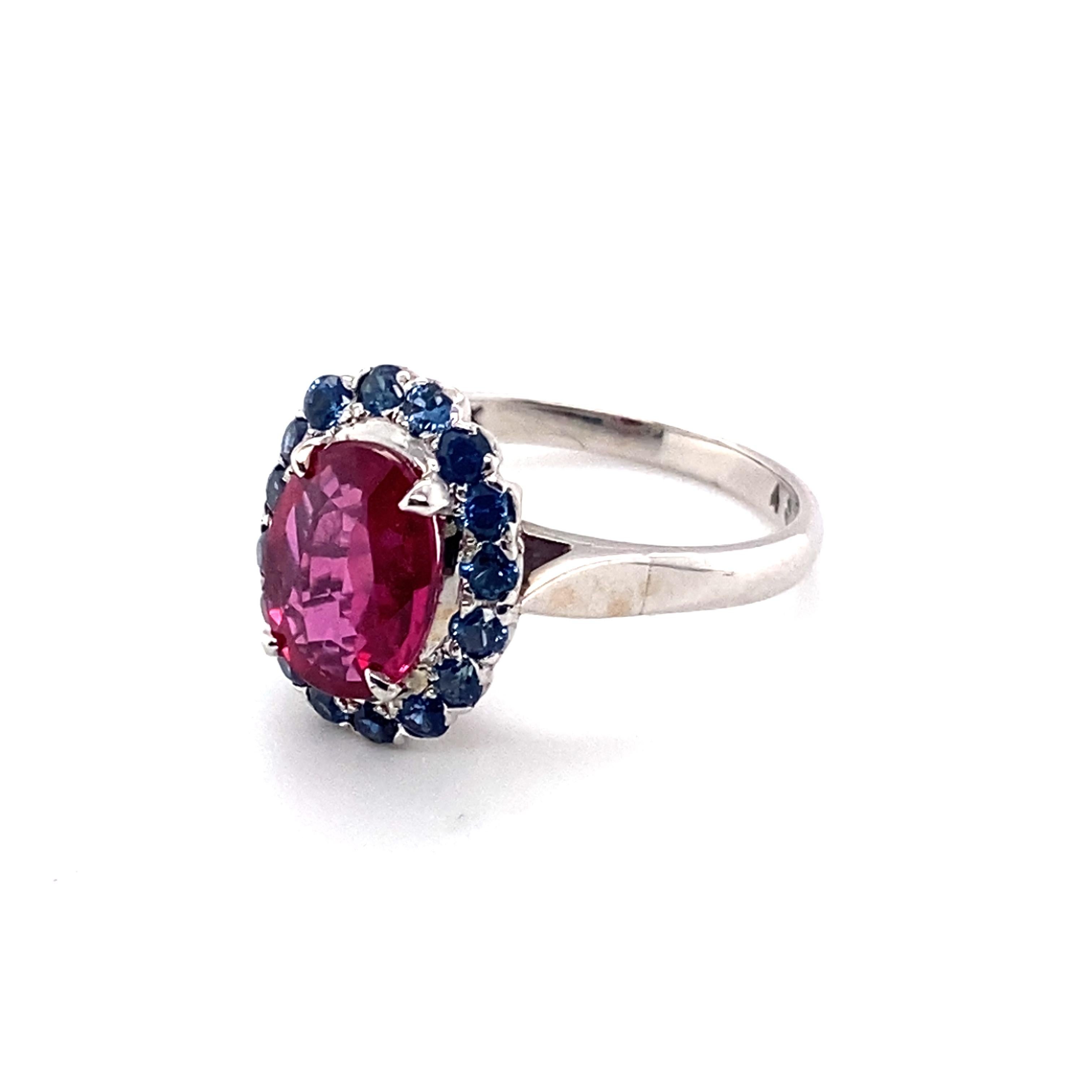 Women's 1.56 Carat Total Ruby and 1.14 Carat Total Sapphire Ring in 14 Karat White Gold For Sale
