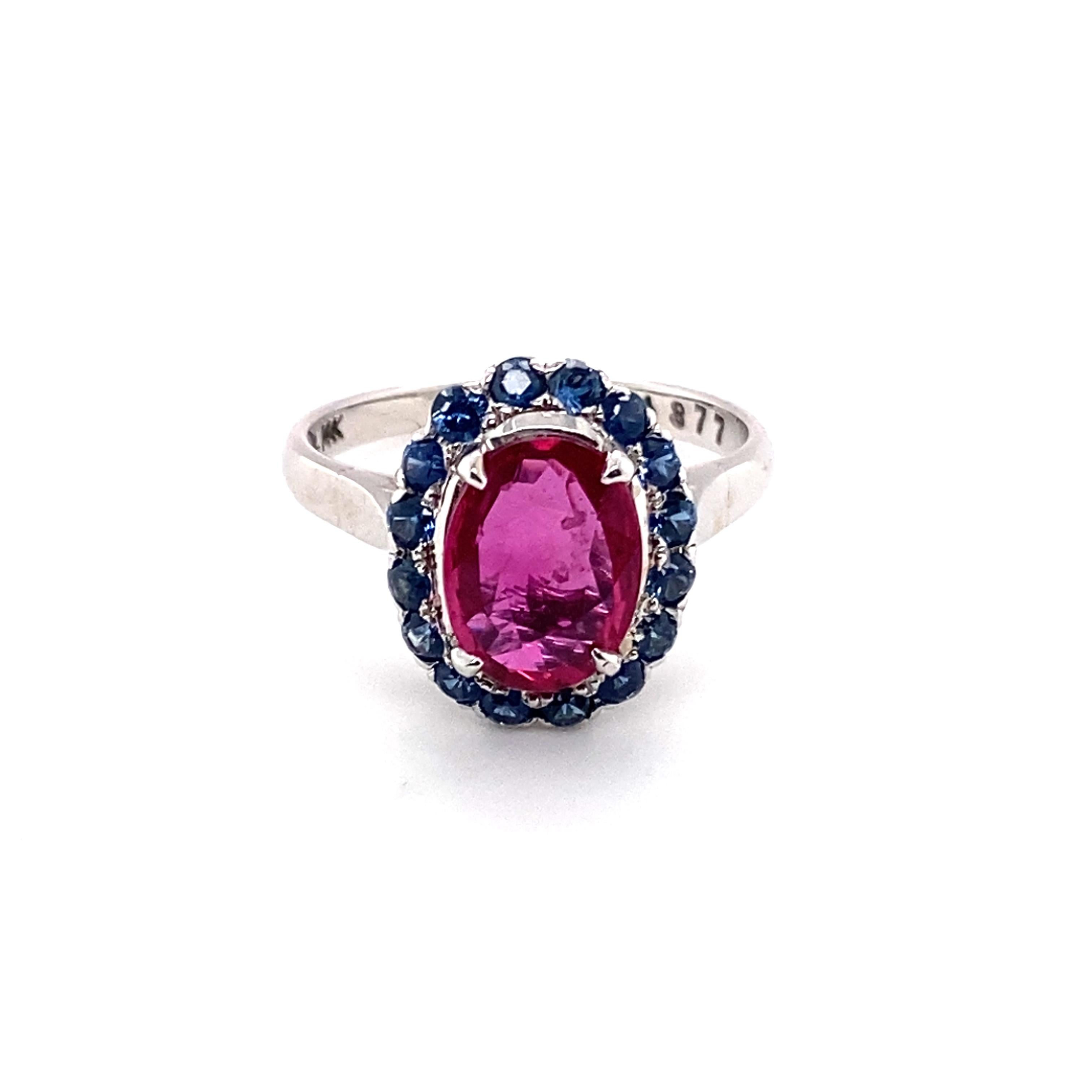 1.56 Carat Total Ruby and 1.14 Carat Total Sapphire Ring in 14 Karat White Gold For Sale 1