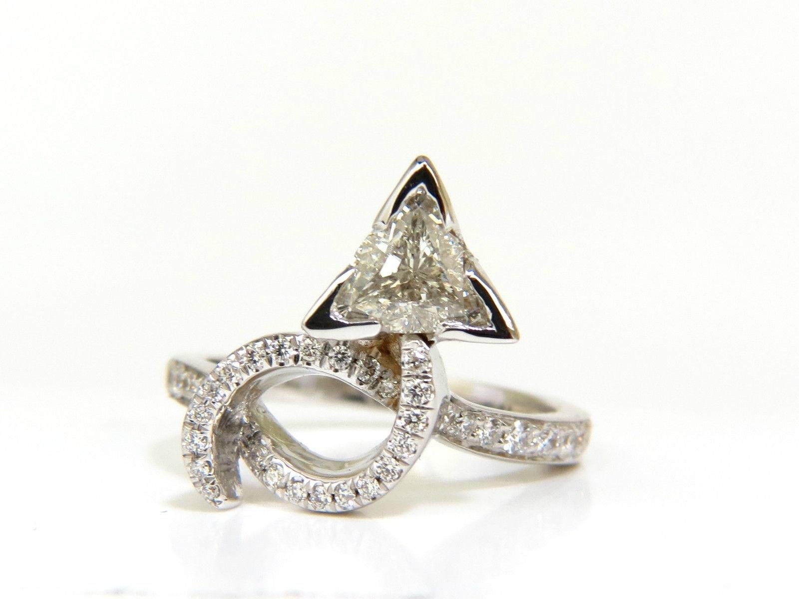 Trillion Cut 1.56 Carat Trilliant Diamond Crossover Ring Modern Era 14 Karat For Sale