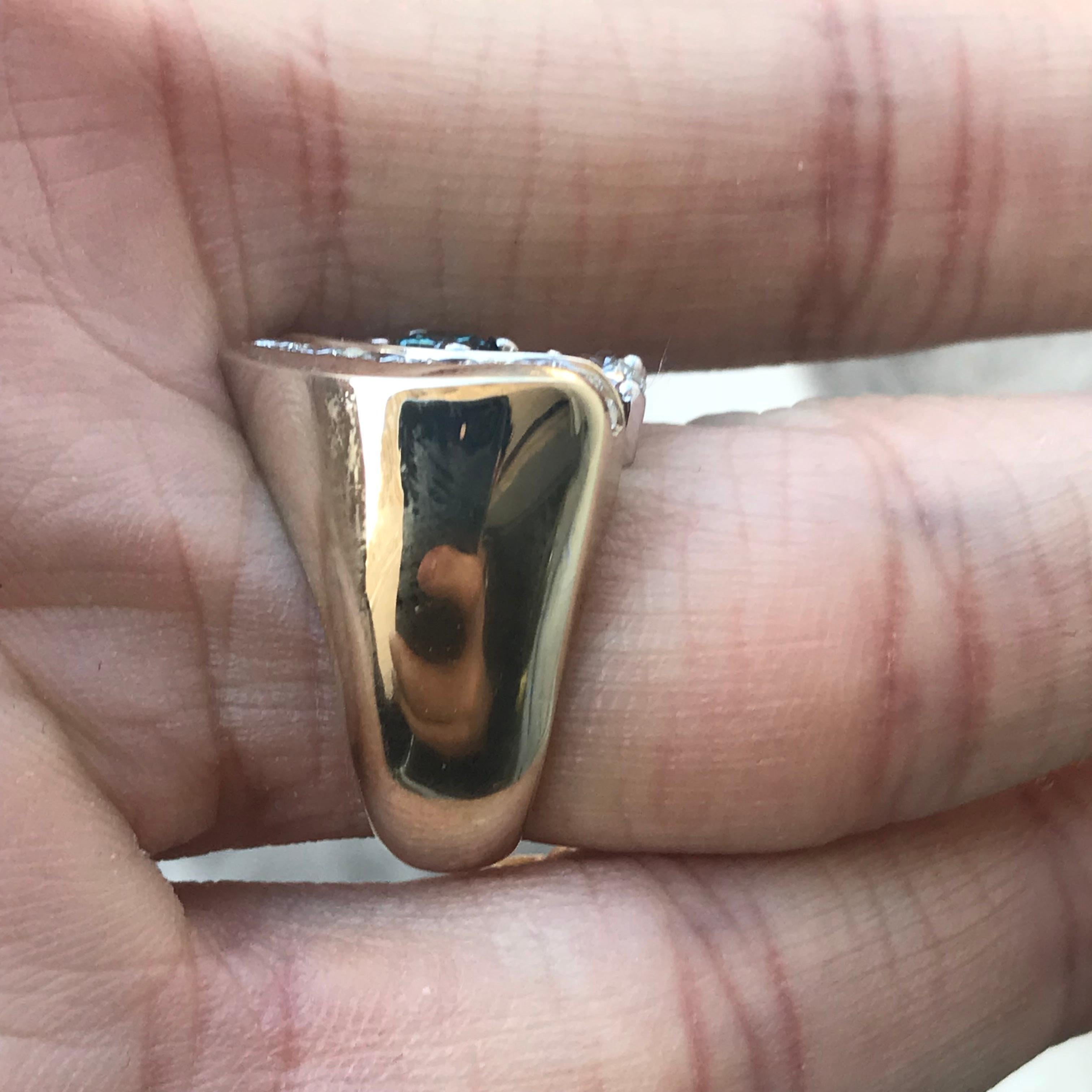 1,56 Karat TW Blauer und weißer Diamantring 14 Karat Gold Damen im Angebot